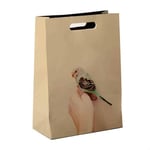 the front of the kraft custom colorful paper bag with die-cut handles