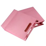 two custom pink paper bag with die-cut handles lay down together