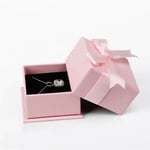 one pink custom jewelry rigid box with lid in the open state with a necklace inside