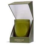 one green custom candle perfume rigid box with hinged lid and a candle inside