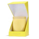 the yellow custom candle rigid box with hinged lid and a candle inside