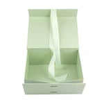 the inside of the custom green rigid box with ribbon closure