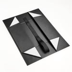 the unfolded black custom folding rigid box with ribbon closure