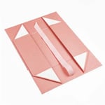 the unfolded pink custom folding rigid box with ribbon closure