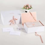 two custom luxury eco-friendly clothing rigid boxes with ribbon closure and some accessories