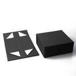 two black custom single color rigid collapsible boxes, one in the unfoldable state, one is folded