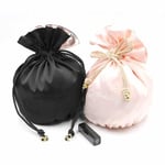 the front of two Custom Satin Drawstring Pouches in different colours