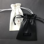 the front of two Custom Satin Ribbon Pouches in different colours