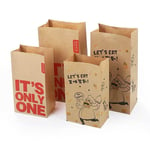 four custom printed paper bread bags stand here with two rows, side by side