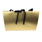 the back of the gold custom fancy triangle style paper bag