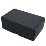 the custom black tuck mailer box from the side angle