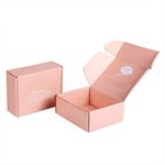 two pink custom tuck top mailer carton boxes, one is closed one is open