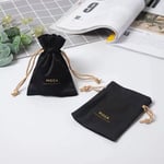 two black Custom Velvet Drawstring Pouches